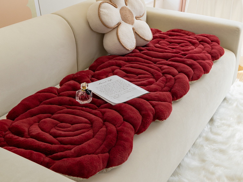 Title 21, Retro Rose-shaped Plush Thickened Cushion Non-s...