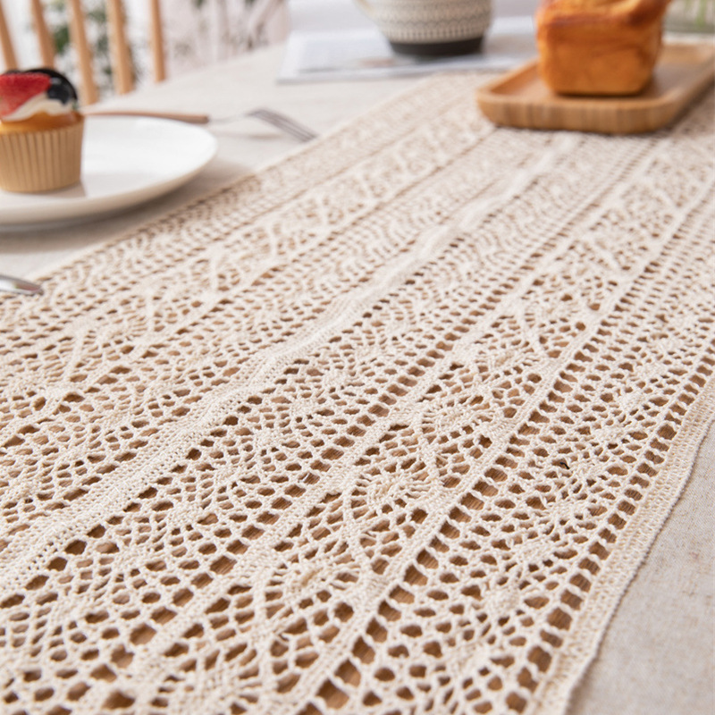 Polyester Linen Plain Hollow Lace Tablecloth Simple