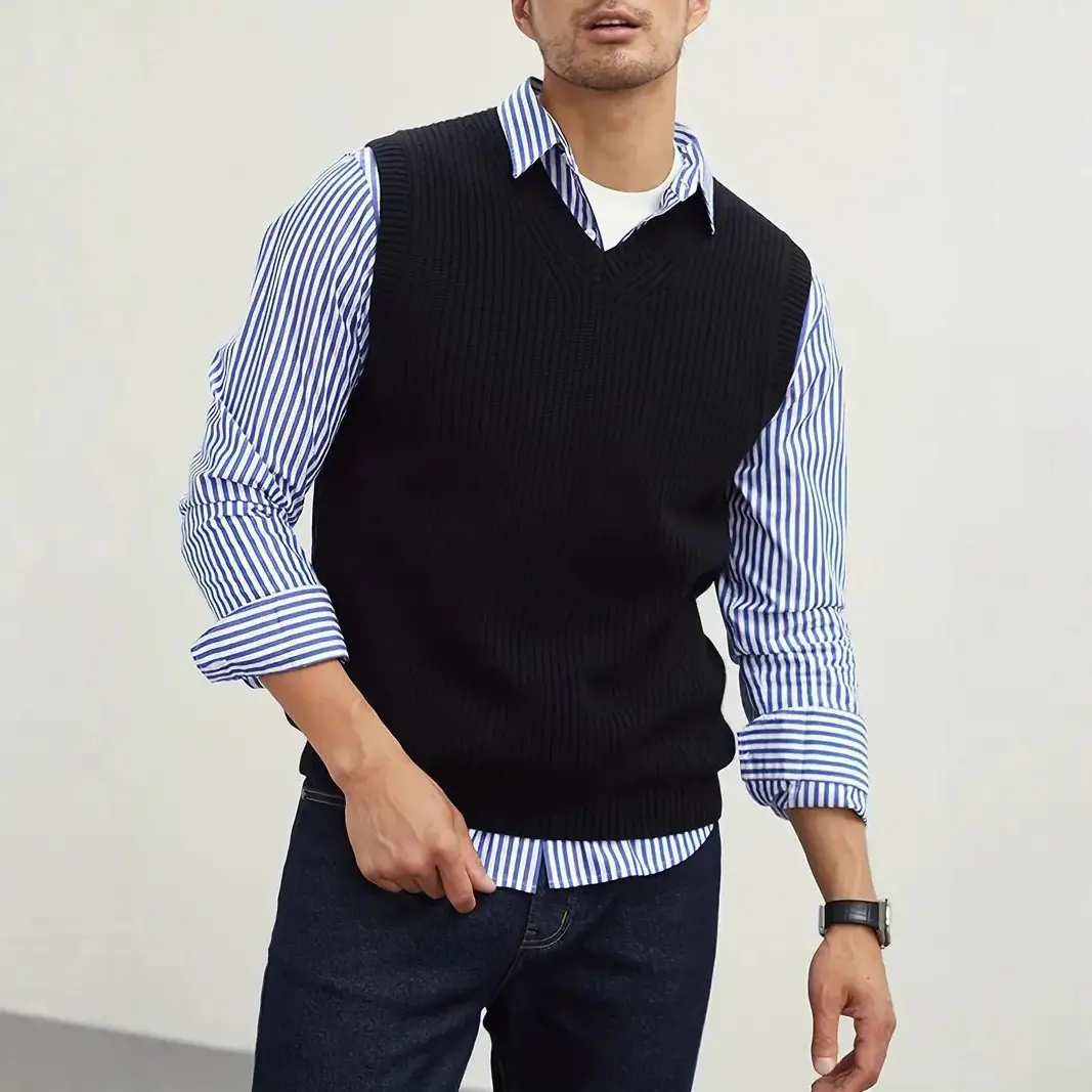 Solid-Color Pullover Vest Gentlemans V-Neck Inner