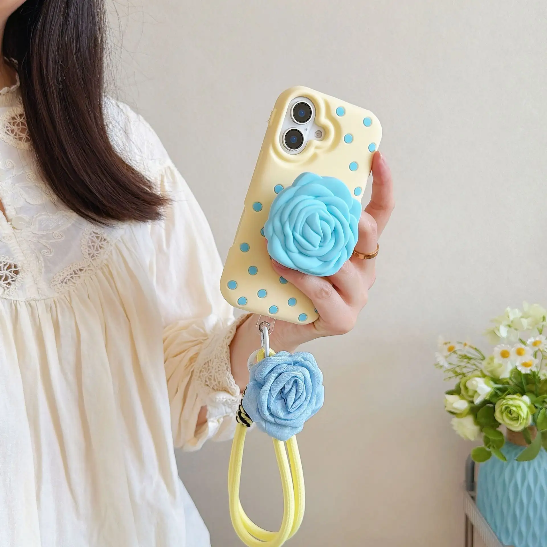 Stent Polka-dot Rose Silicone Phone Case Protective
