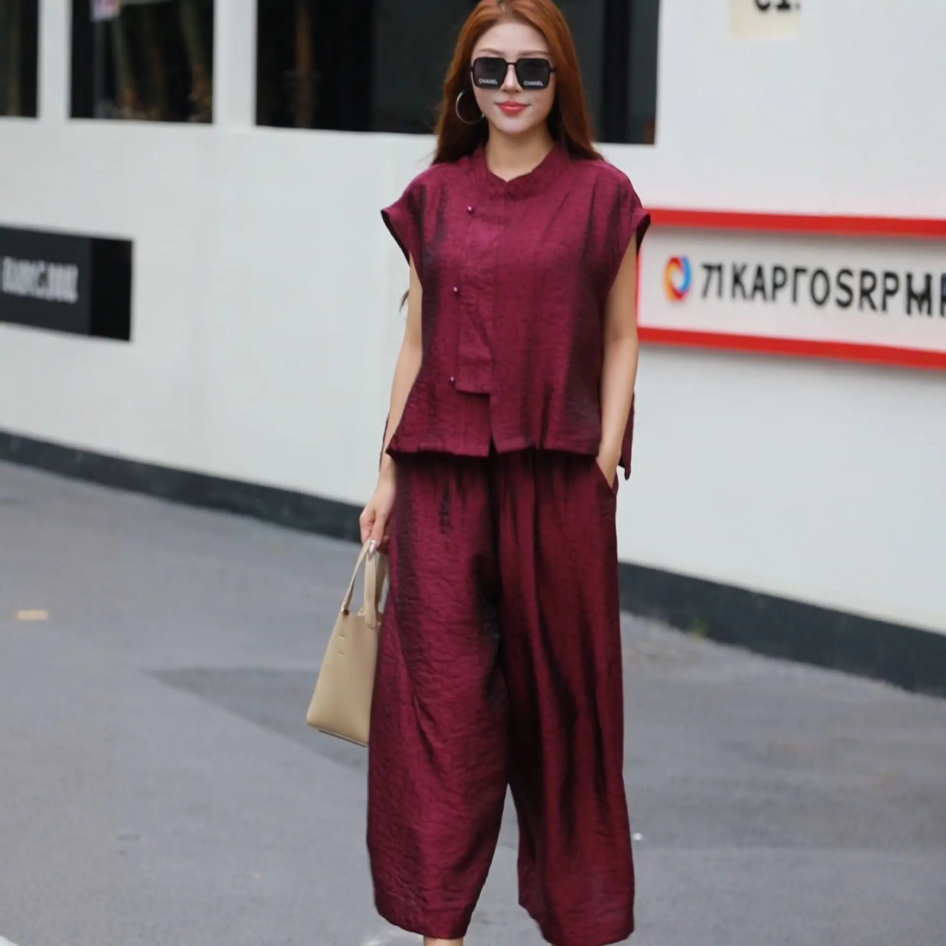 Loose Slimming Wide-leg Pants Two-piece Set