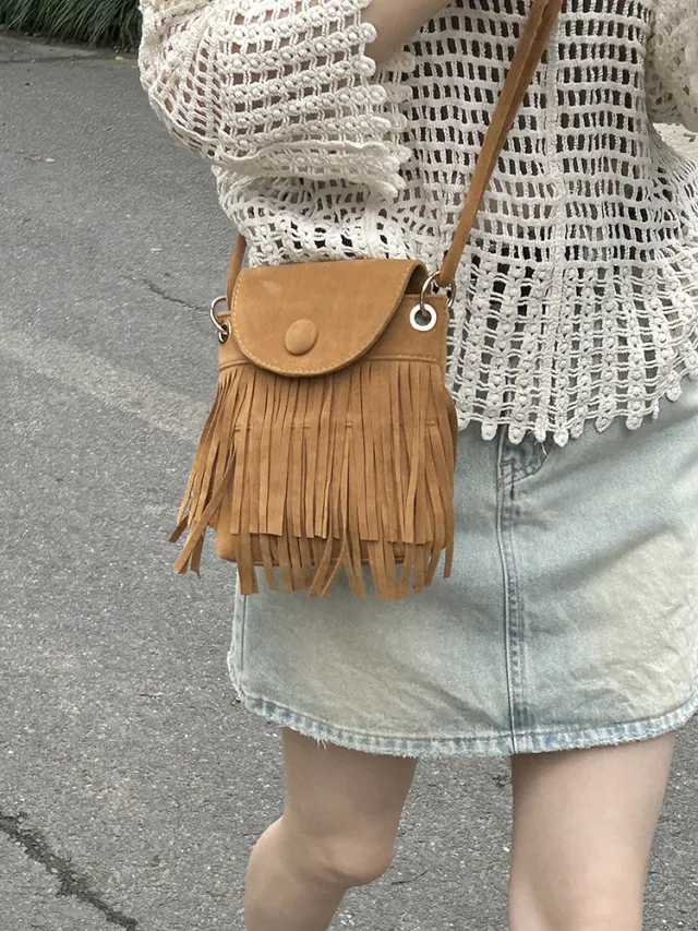 New Trendy Special interest Design Tassel Phone Bag For Women Khaki - Shop at LoveMi
