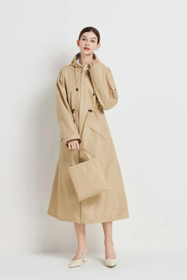 Womens Mid length Trench Coat Raincoat Khaki - Shop at LoveMi