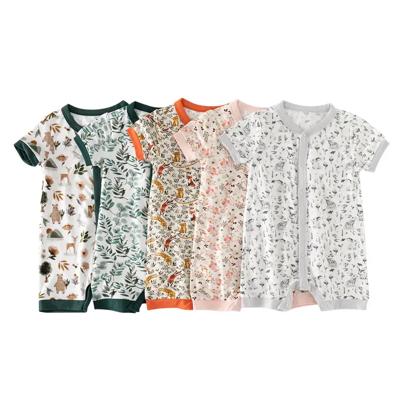 Bamboo Fiber Baby Jumpsuit Short Sleeve Thin Onesie