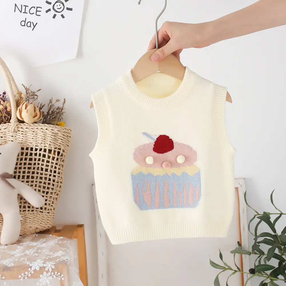 Girl's Knitted Vest Spring And Autumn Outer Wear