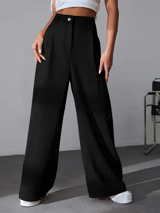 European And American New Women's Trousers Solid Color Casual Straight Pants Black - Shop at LoveMi