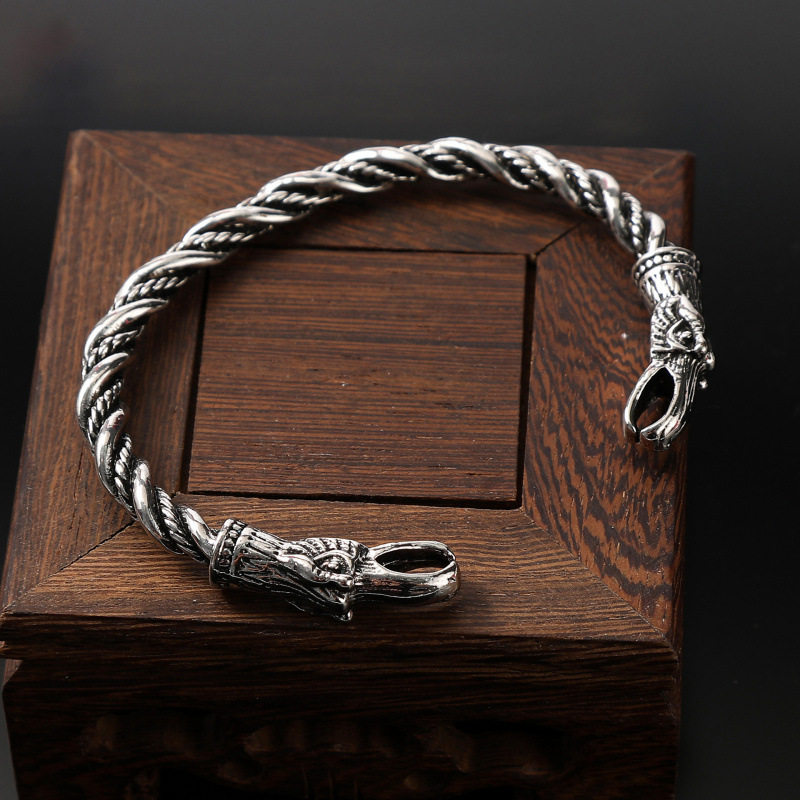 Vintage Viking Raven Open-End Bracelet For Men
