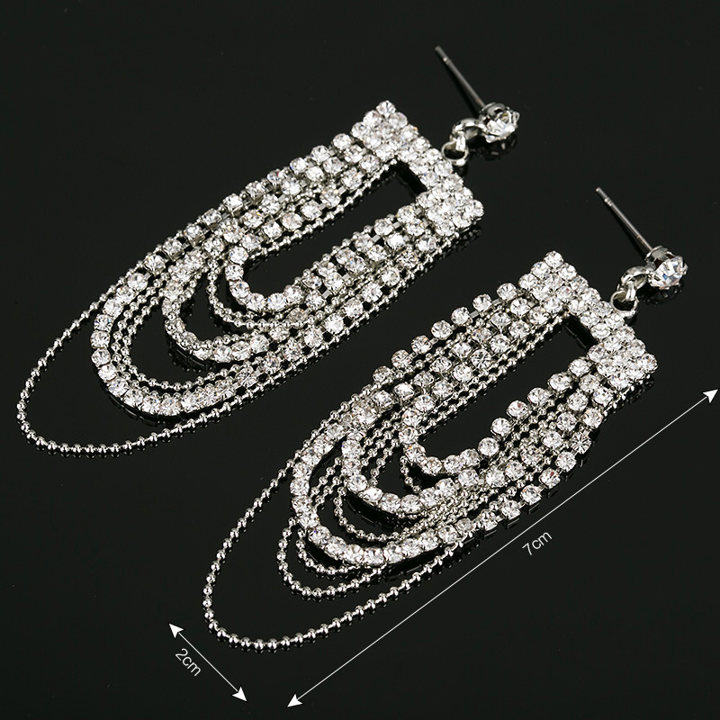 Modern Simple And Elegant Delicate Bead-set Diamond Tassel Ear Studs