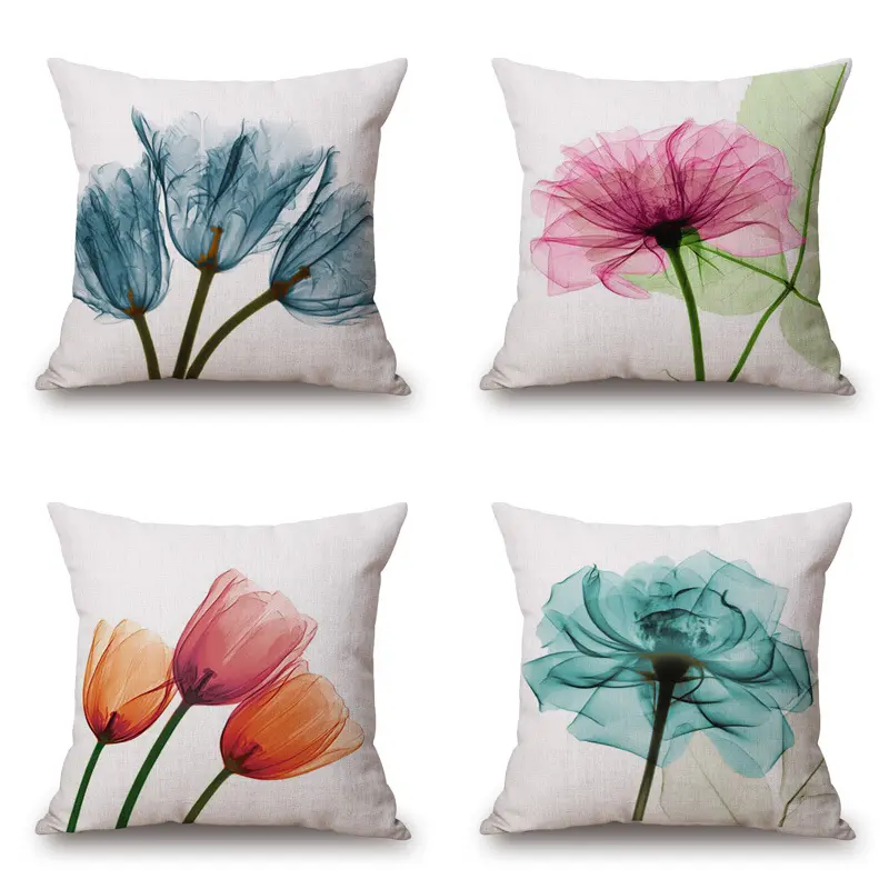 Blue Tulip Linen Pillow Cover Car Home