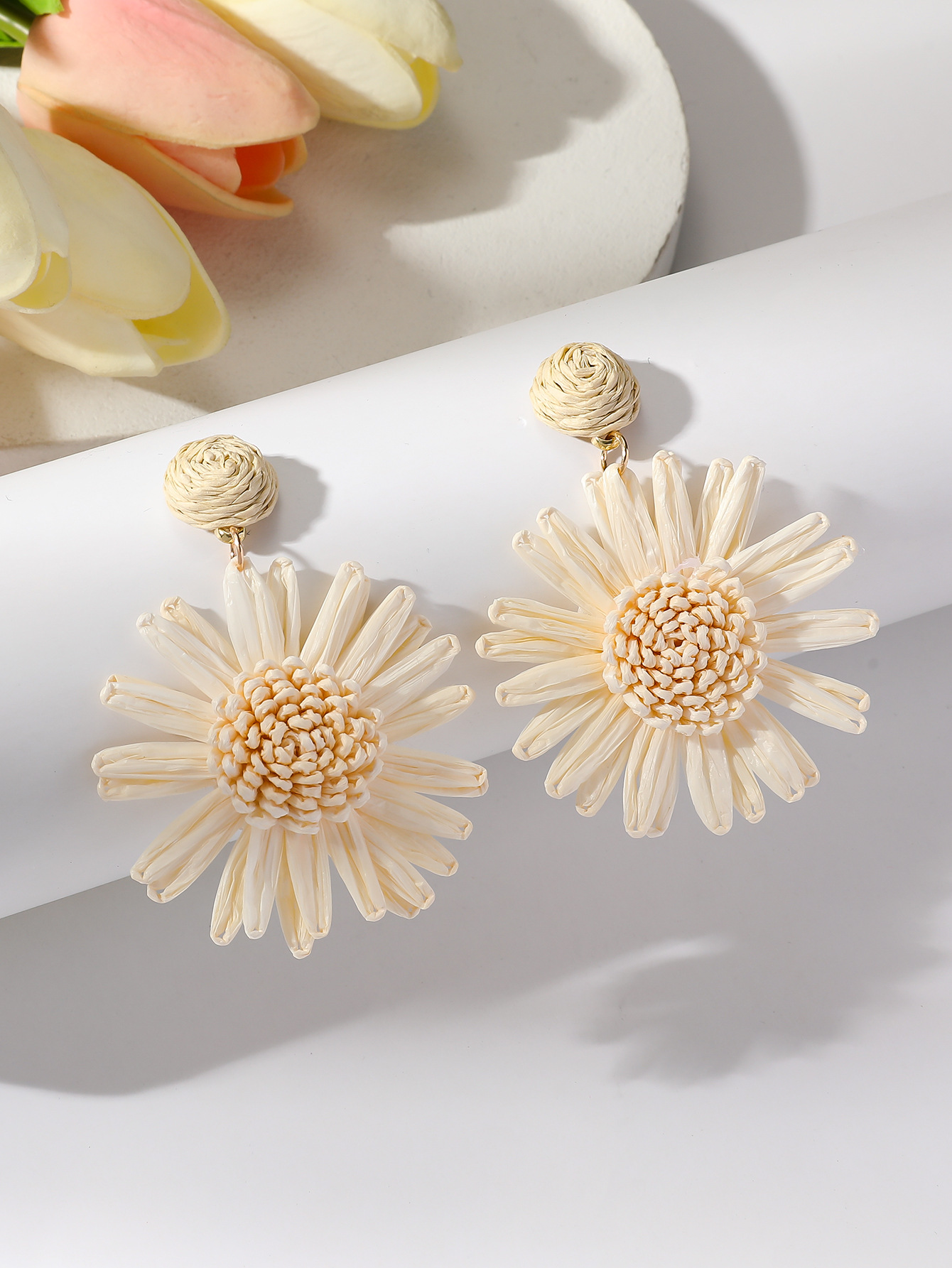 Bohemian Vacation Style New Raffia Woven SUNFLOWER Retro Flower Eardrop Jewelry