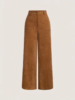 Tall Loose All-matching Corduroy Retro Straight-leg Trousers - Caramel-L - View 1