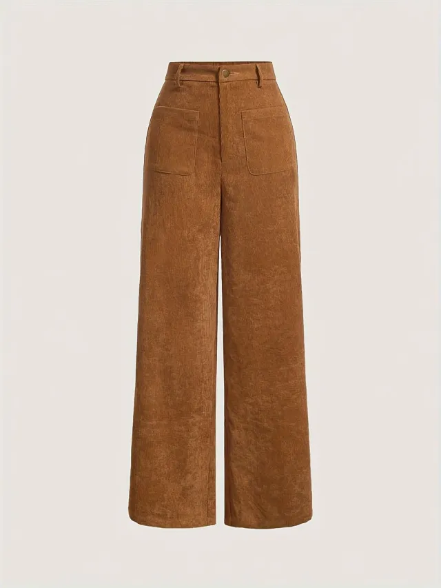 Tall Loose All matching Corduroy Retro Straight leg Trousers Caramel L - Shop at LoveMi
