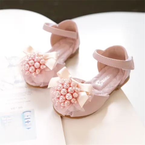 Girls' Princess Stylish Peep Toe Pearl Flower Soft Bottom
