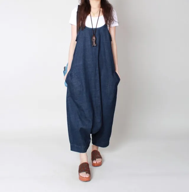 Plus Size Women's Clothing Slimming Suspenders Denim Culotte Women's Summer Blue - Shop at LoveMi