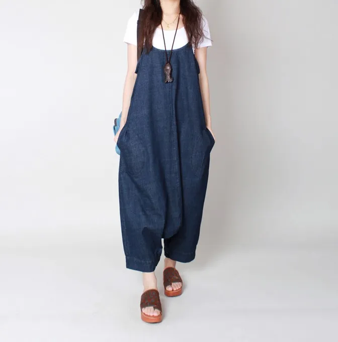 Plus Size Women's Clothing Slimming Suspenders Denim Culotte Women's Summer - Blue