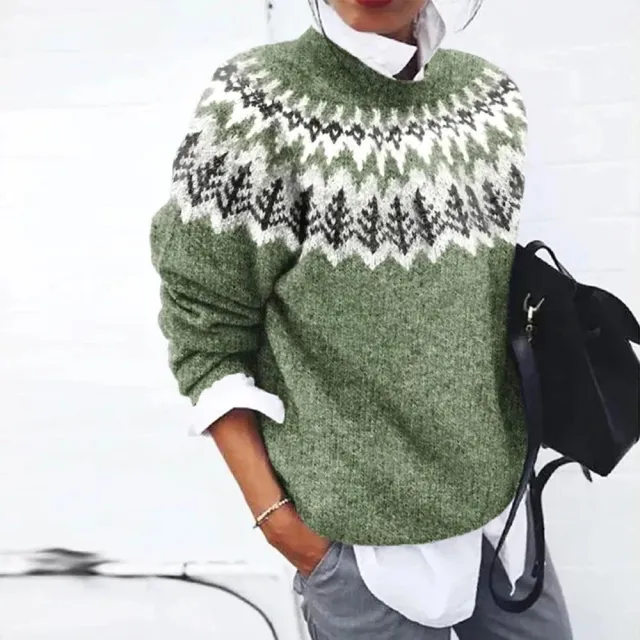 Pattern Women's Printed Wear Crew Neck Casual Sweater Yellow Green - Shop at LoveMi