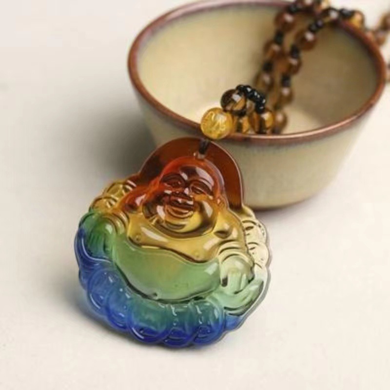 Ethnic Style New Three-color Glass Women's Guanyin Maitreya Buddha Long Necklace
