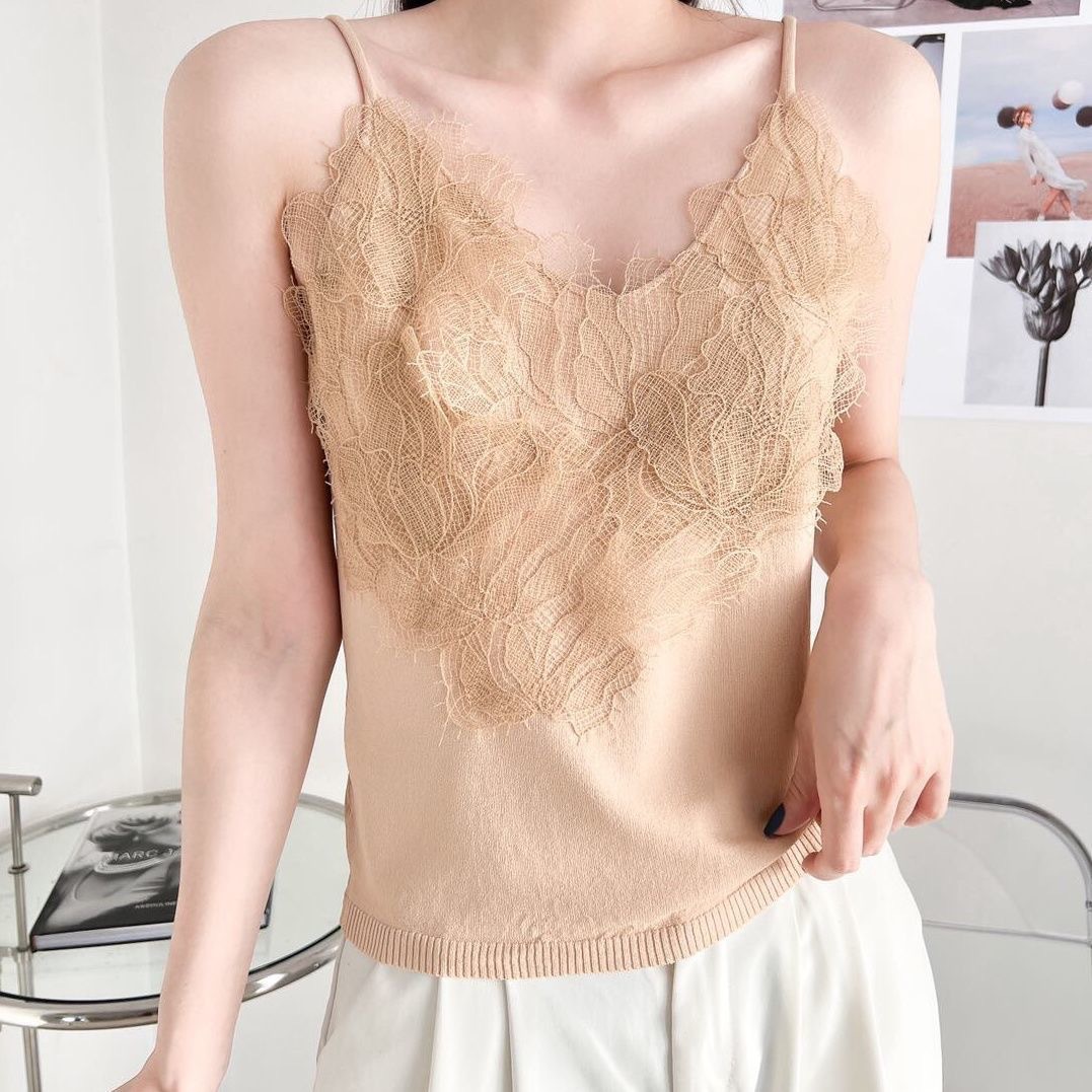 Embroidered Lace Strapless Camisole Top For Women