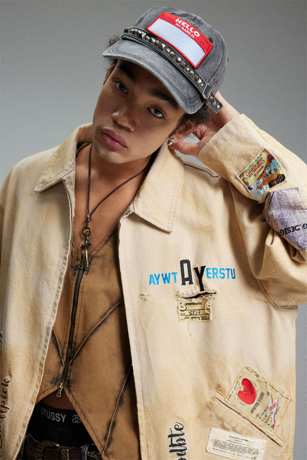 Embroidered Lapel Workwear Jacket For Men