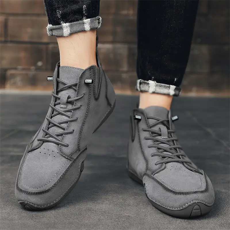 Men's Simple Printed Genuine Leather Working Wear Ankle Boots