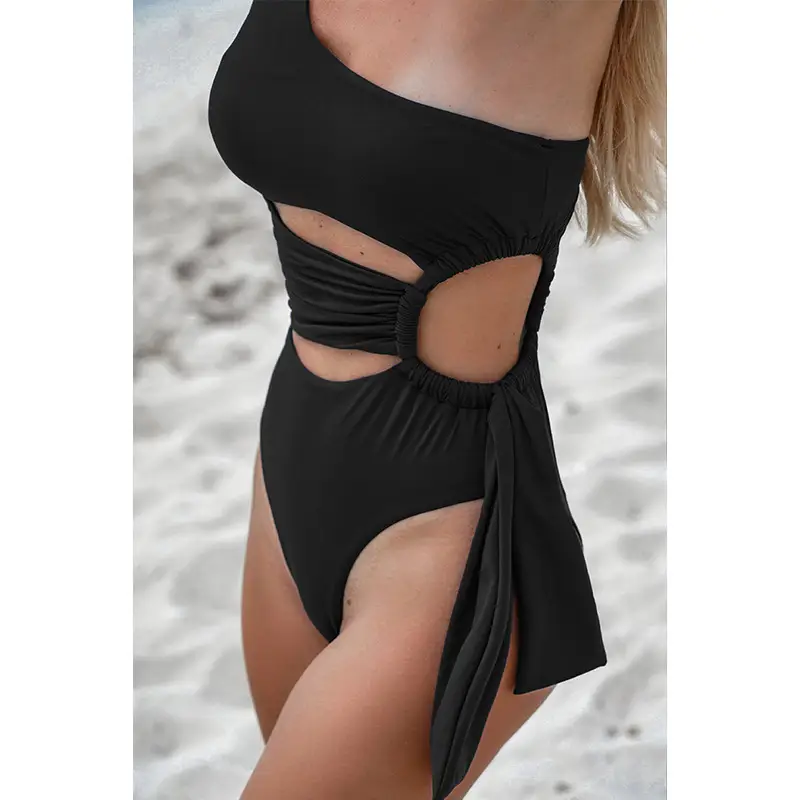 European And American Style Solid Color One-shoulder Hollow Design One-piece Women's Swimsuit