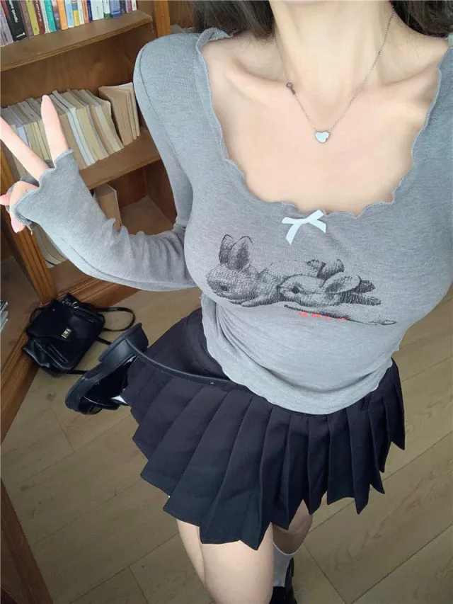New Bow Print Design Short Top Gray - Shop at LoveMi