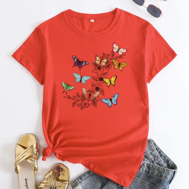 Butterfly Print Love Cotton Short sleeved T shirt For Women Orange - Shop at LoveMi