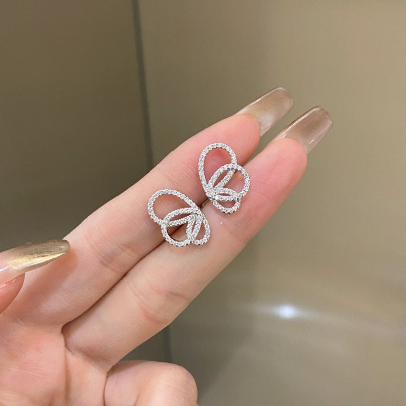 Jewelry S925 Sterling Silver Butterfly Studs Women's Diamond