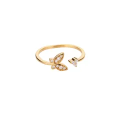 Personality Zircon Butterfly Exquisite Three-dimensional Adjustable Ring - Gold - View 1