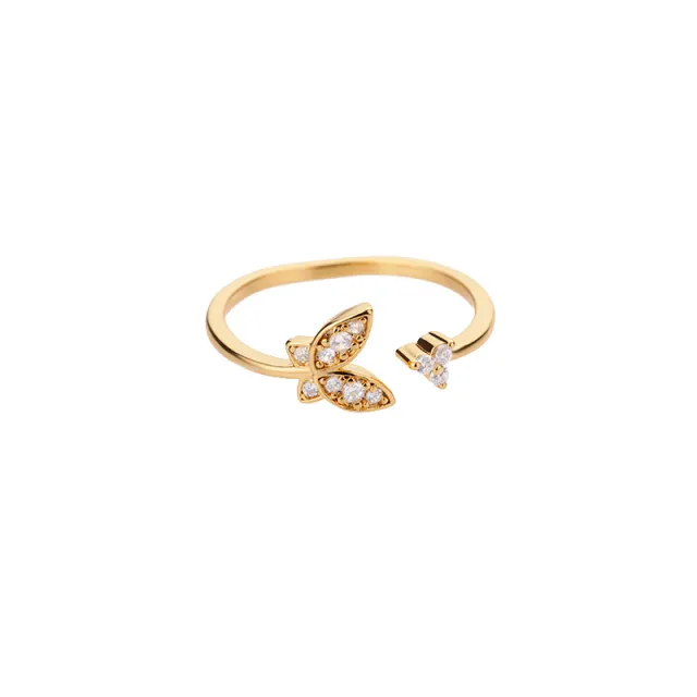 Personality Zircon Butterfly Exquisite Three dimensional Adjustable Ring Gold - Shop at LoveMi