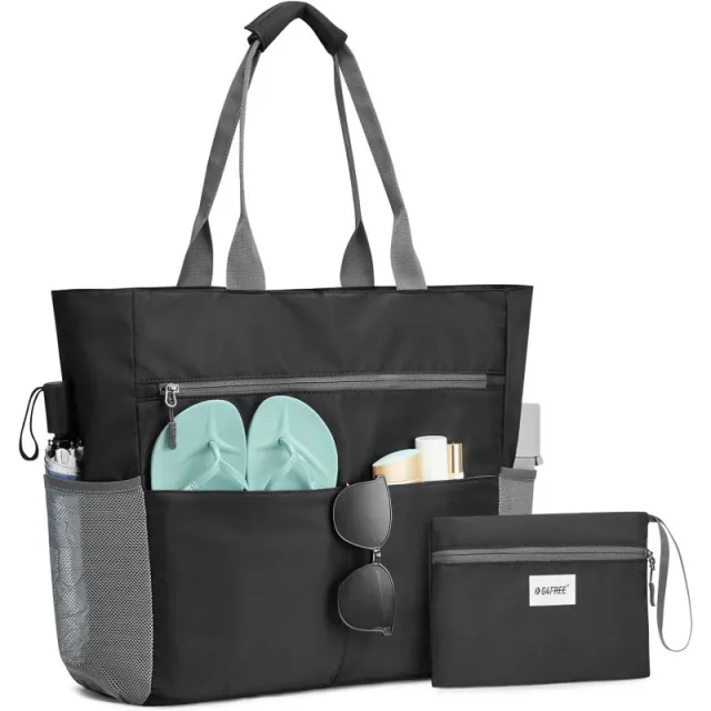 Large Beach Tote Bag Waterproof Sandproof And Foldable Black - Shop at LoveMi
