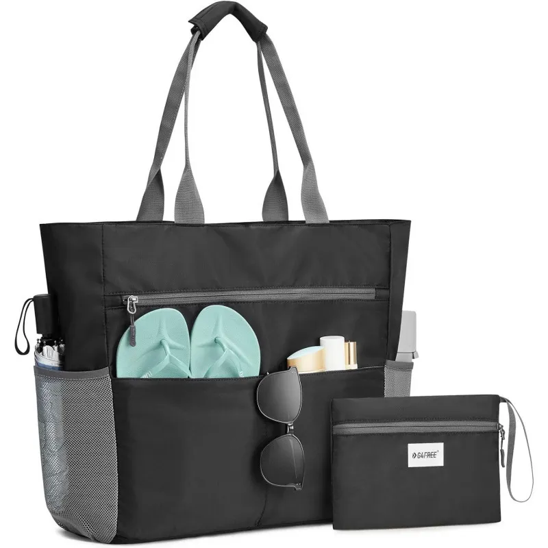 Large Beach Tote Bag Waterproof Sandproof And Foldable - Black
