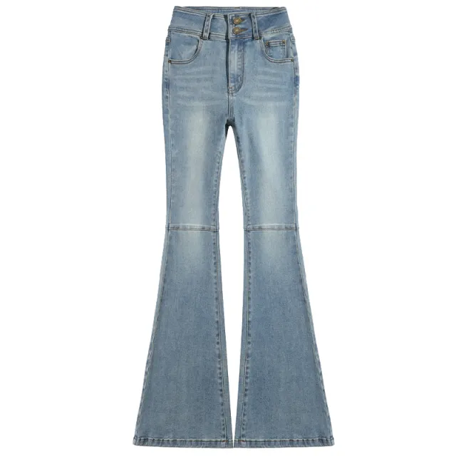 Women's Retro Double button Skinny Jeans Light Blue Lengthened - Shop at LoveMi