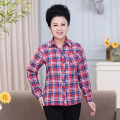 Middle-aged And Elderly Women's Loose Long-sleeved Slim-fit Plaid Shirt - No 4 Colour - View 1
