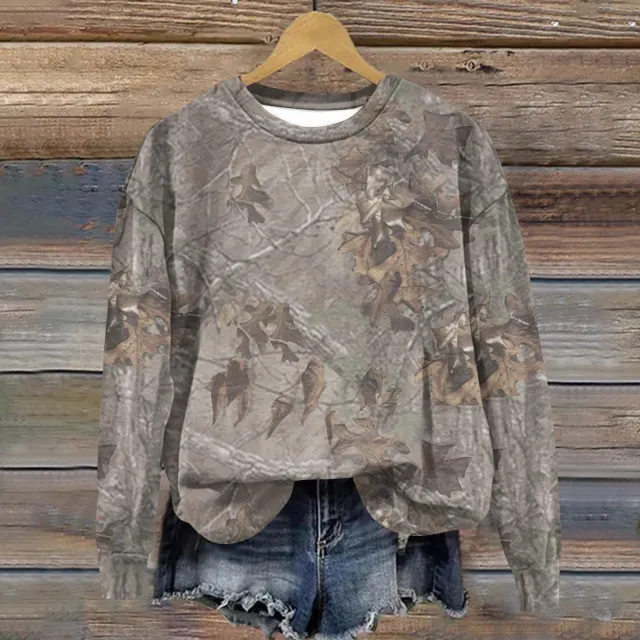 Camouflage Sweatshirt Maple Leaf Printed Crew Neck Sweatshirt Rnst5010204 3Xl - Shop at LoveMi