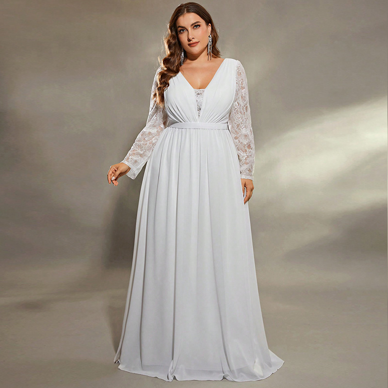 Formal Dress Plus Size Long Sexy Loose Waist Dress For Prom Party Wedding White - Shop at LoveMi