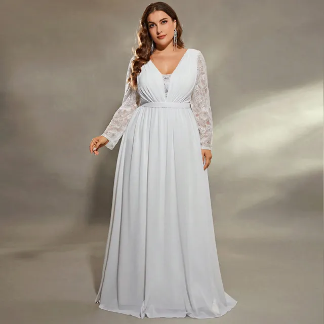 Formal Dress Plus Size Long Sexy Loose Waist Dress For Prom Party Wedding White - Shop at LoveMi