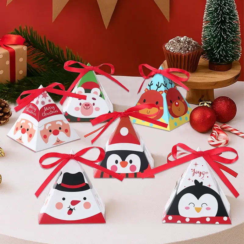 Christmas Triangle Candy Box Santa Snowman Party Gift Box Packaging Wedding Candies Box Festival Candy Box