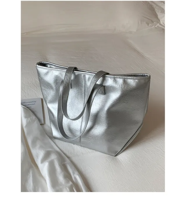 Fashionable Large capacity Tote Bag Vintage And Casual Silver - Shop at LoveMi