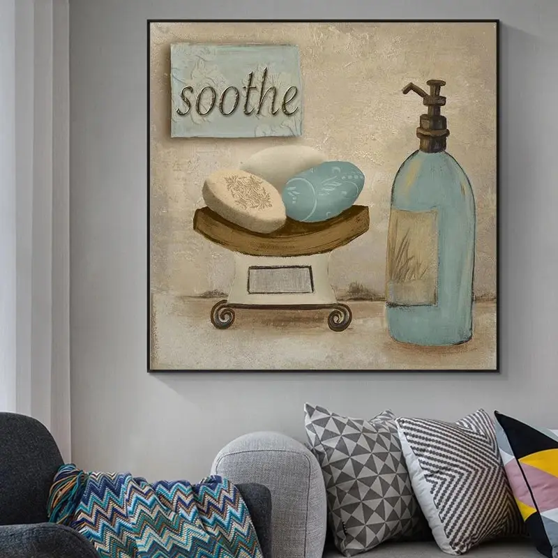 Modern Retro Bathroom Canvas Painting Mural Poster