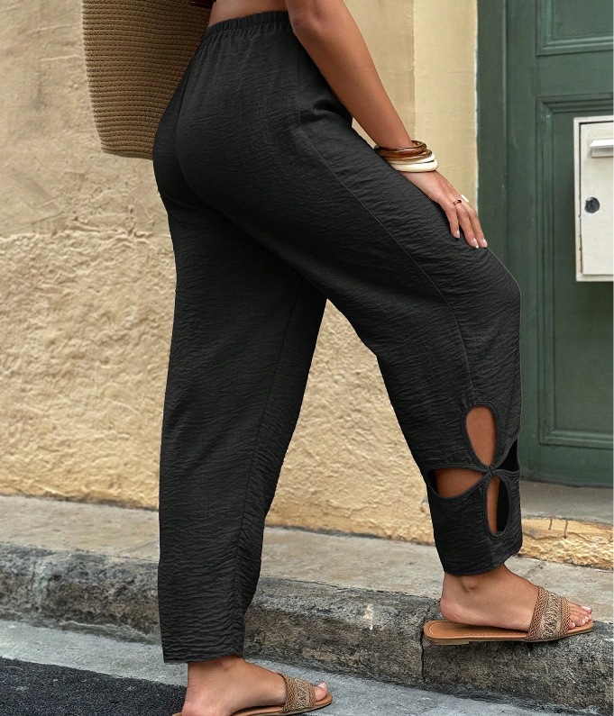 Everyday Side-pocket Hollow-out Full-length Comfortable Womens Pants 6