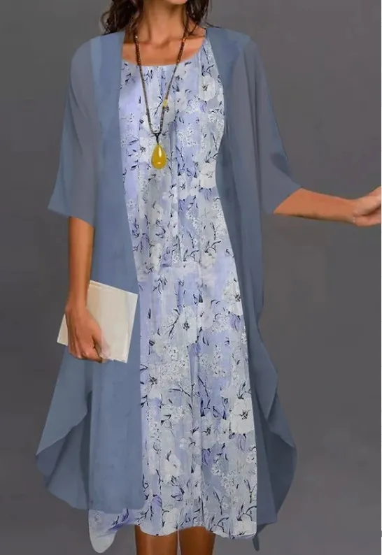 Printed Long Sleeve Loose Multi color Two piece Set Dress Blue 1 - Shop at LoveMi