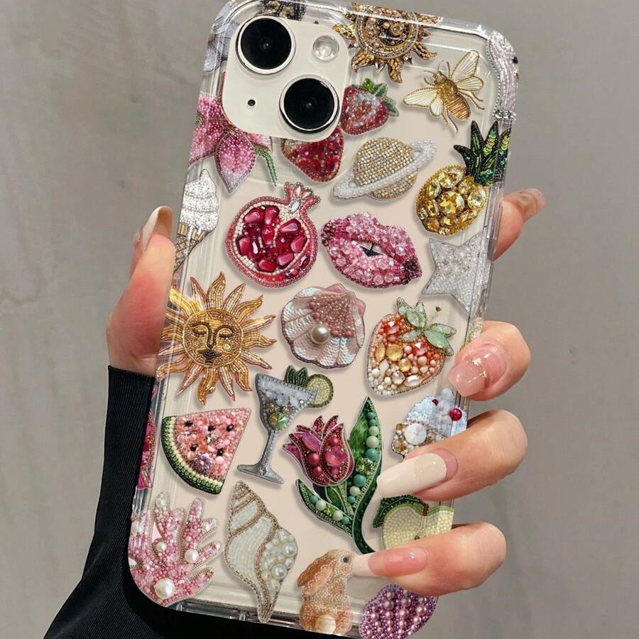 Cute Transparent Airbag Phone Case With Rose Pomegranate And Shell Designs