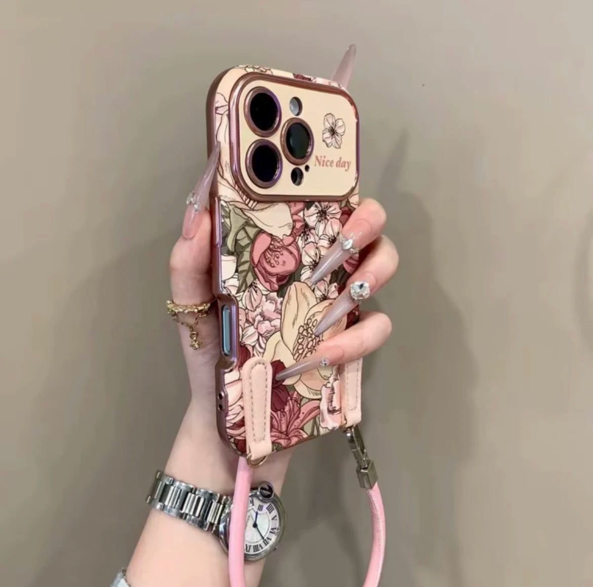 Retro Oil Painting Flower Designed Leather Phone Case 4