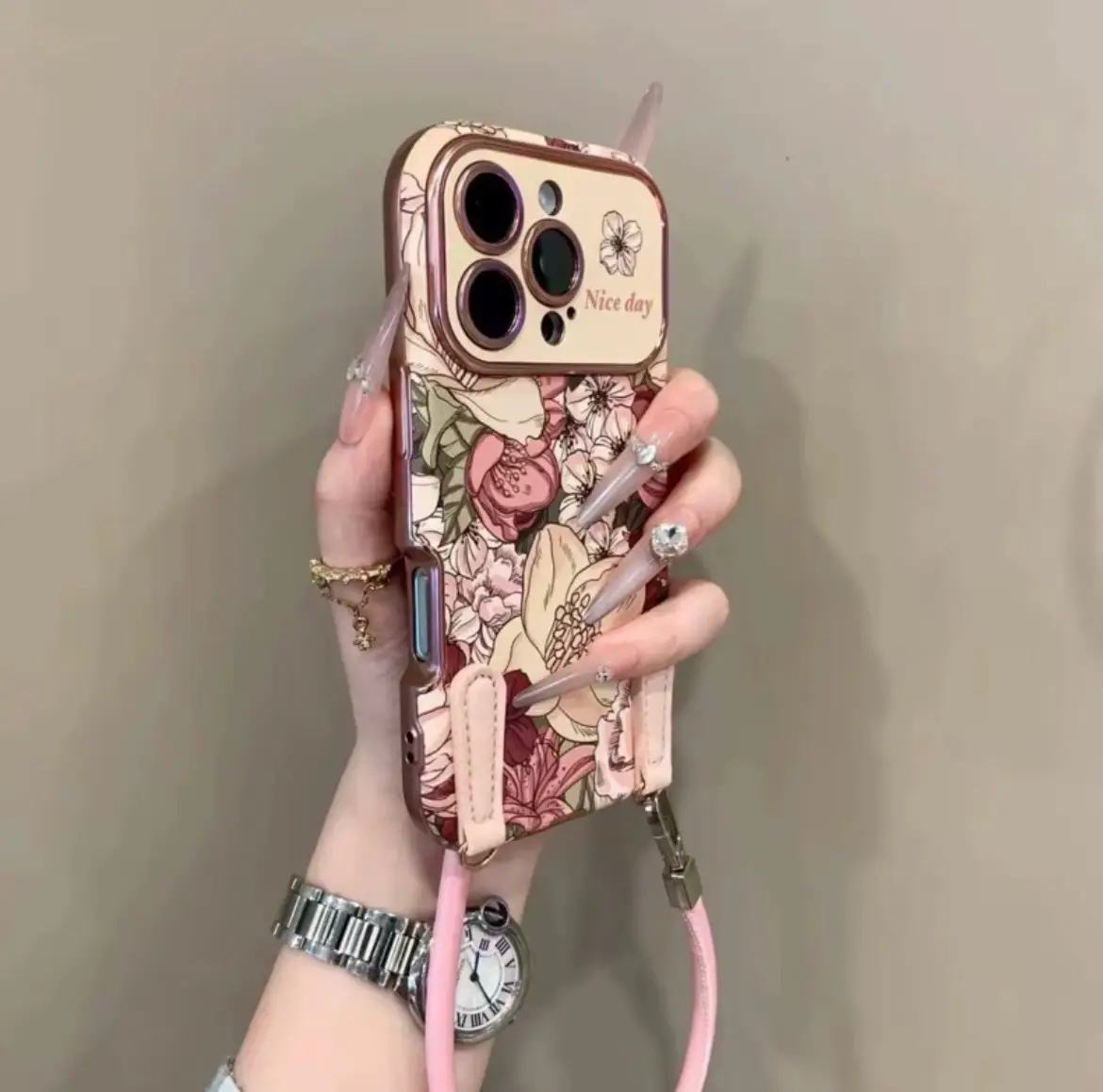 Retro Oil Painting Flower Designed Leather Phone Case