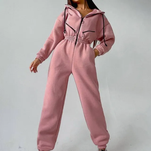Cross border Popular Sports Casual Women's Hooded Jumpsuit One piece Suit Pink - Shop at LoveMi