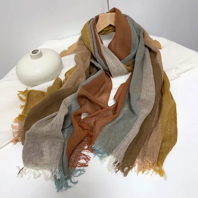 Cotton And Linen Stripes Scarf Soft Neck Scarf Ladies Outing Shawl Cotton And Linen Stripes - Shop at LoveMi