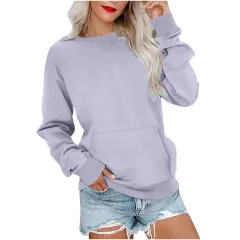 Women's Pin Solid Colour Round Neck Loose Long-sleeved Sweater - Purple - View 1
