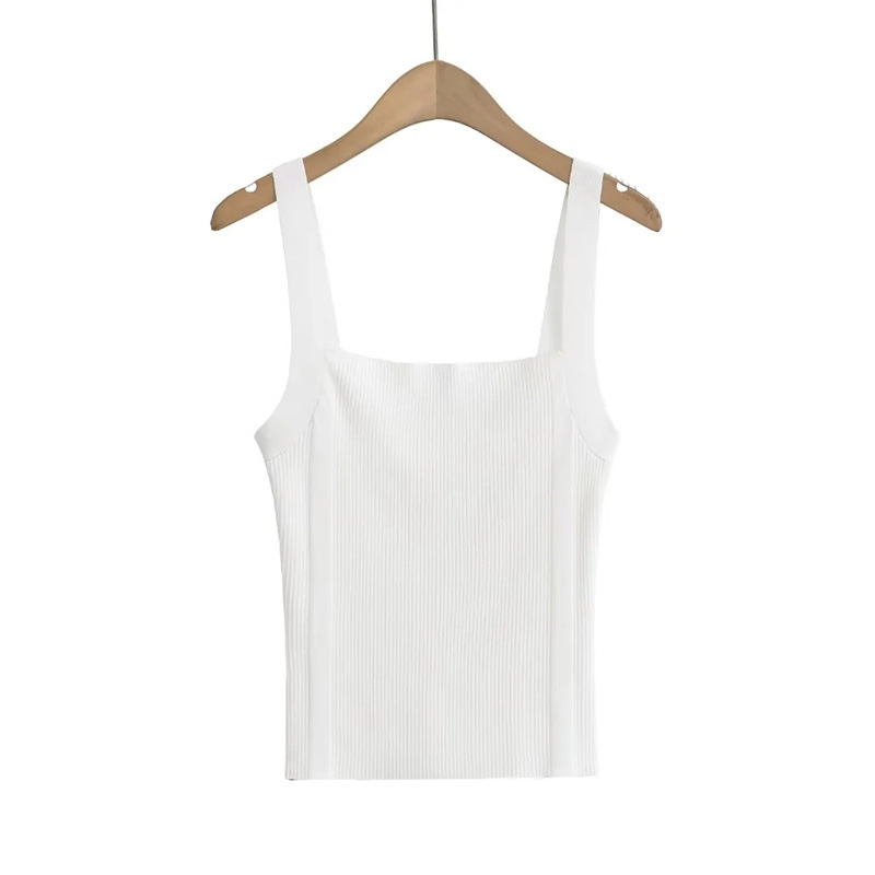 Sweet Cool Hot Girl Flat Wide Shoulder Knitted Camisole Summer High Waist Slim Fit