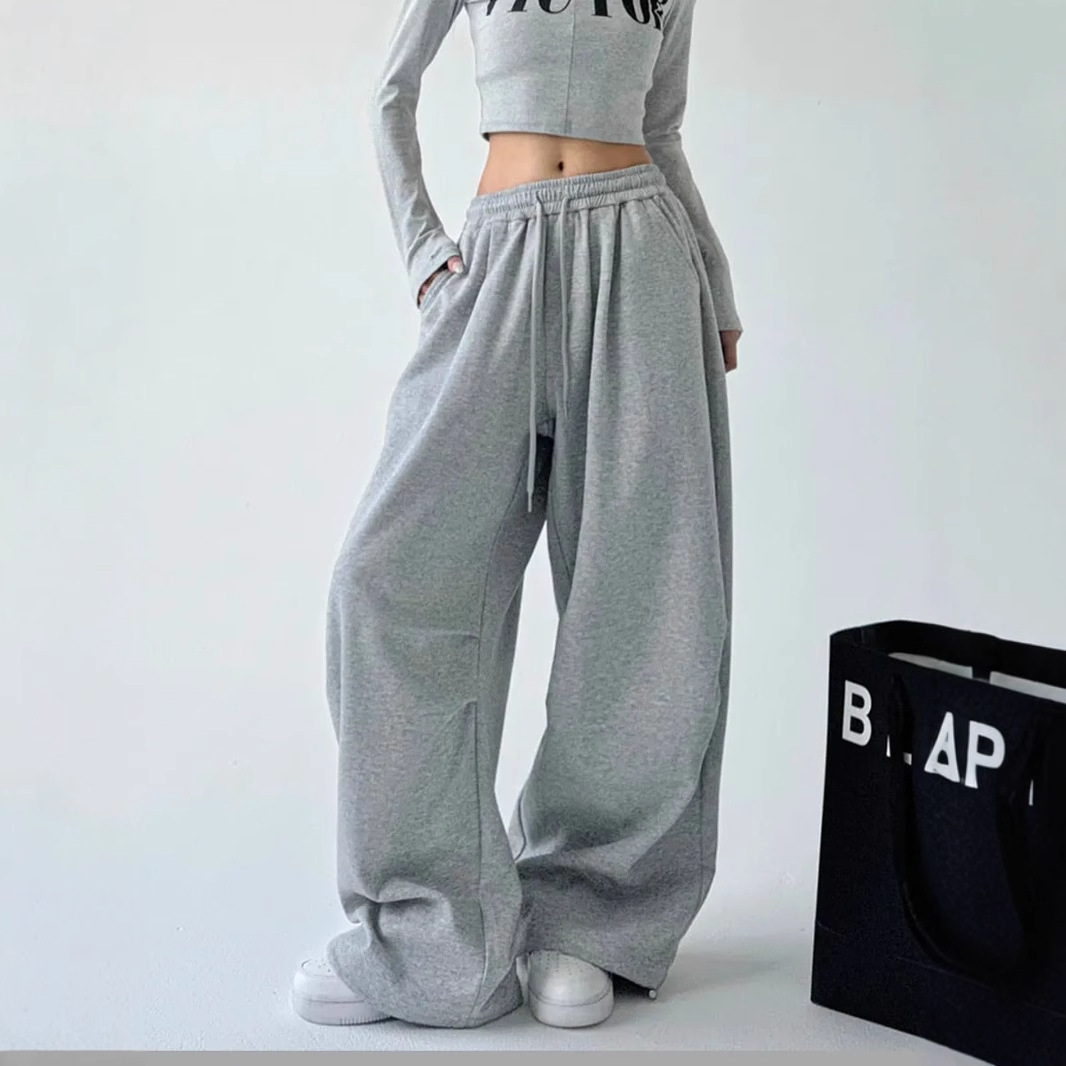 Casual Womens Street-style Wide-leg Pants With A Tie-waist Design